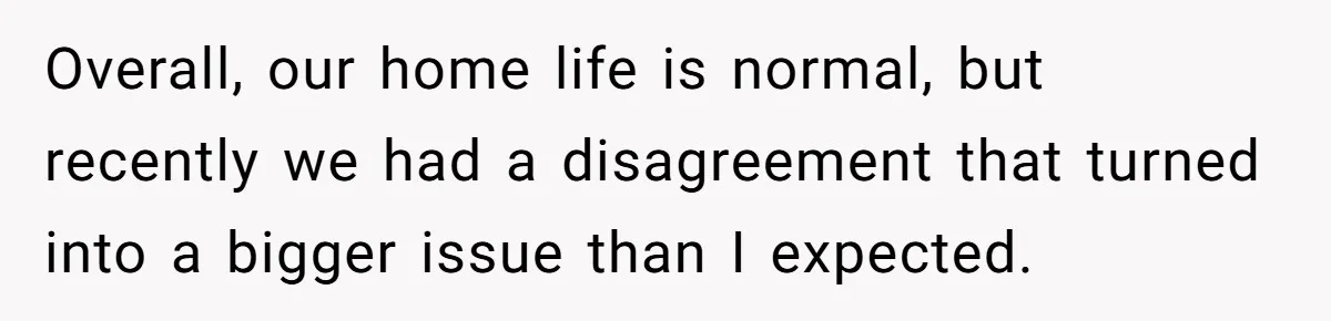 Overall, our home life is normal, but recently we had a disagreement that turned into a bigger issue than I expected.