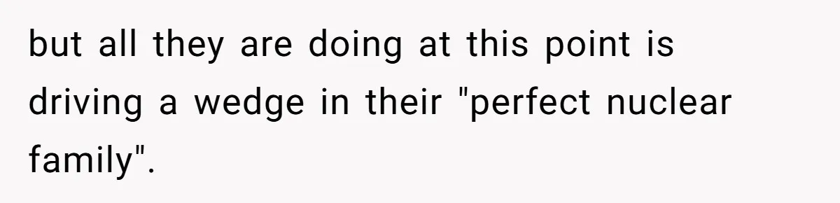 but all they are doing at this point is driving a wedge in their "perfect nuclear family".