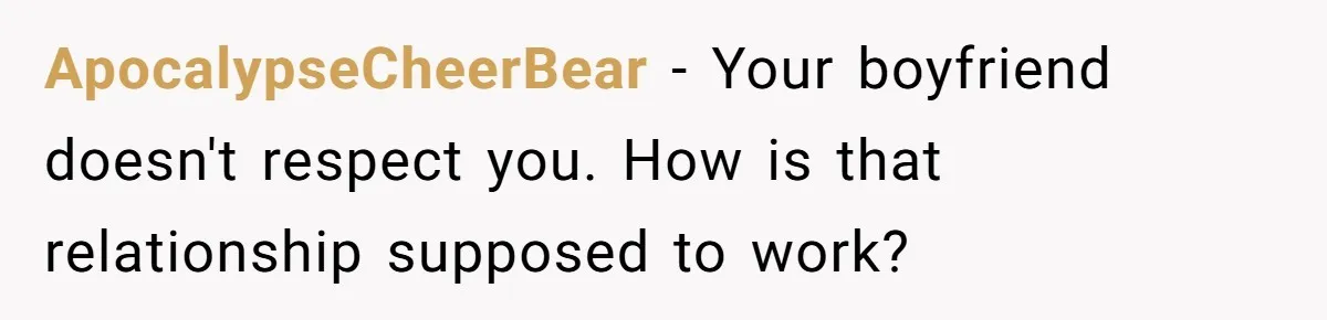 ApocalypseCheerBear − Your boyfriend doesn't respect you. How is that relationship supposed to work?
