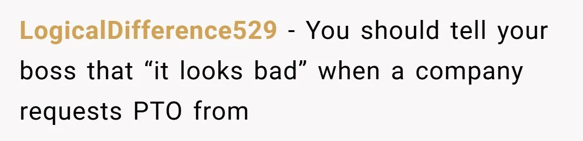 Man Refuses To Donate PTO To Coworker He Barely Knows, Office Turns On Him LogicalDifference529 − You should tell your boss that “it looks bad” when a company requests PTO from