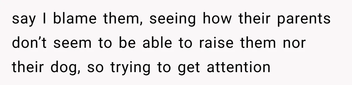 say I blame them, seeing how their parents don’t seem to be able to raise them nor their dog, so trying to get attention