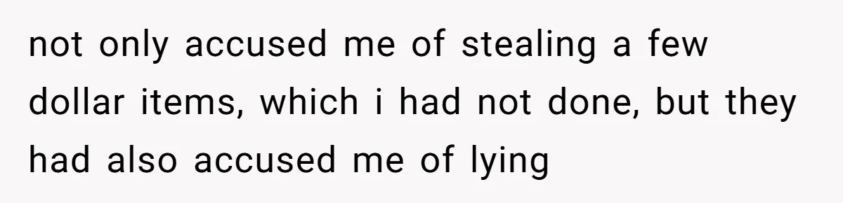 not only accused me of stealing a few dollar items, which i had not done, but they had also accused me of lying