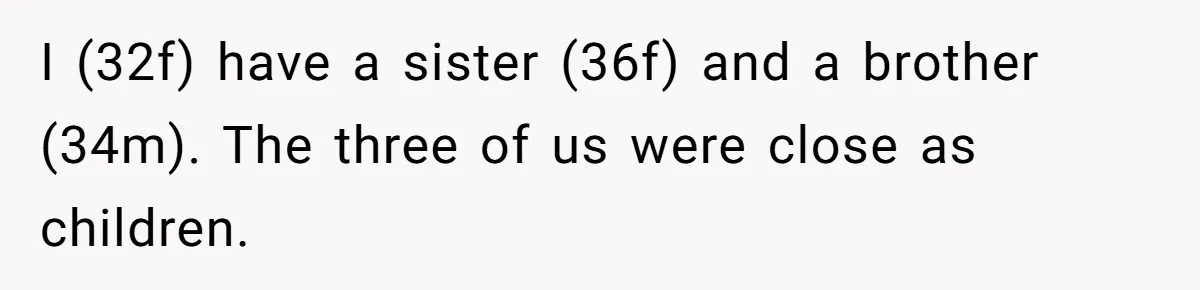 I (32f) have a sister (36f) and a brother (34m). The three of us were close as children.