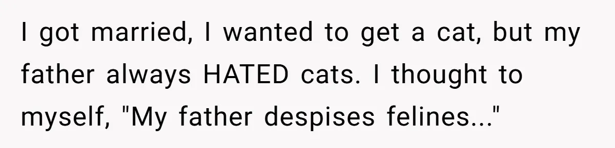 I got married, I wanted to get a cat, but my father always HATED cats. I thought to myself, "My father despises felines..."