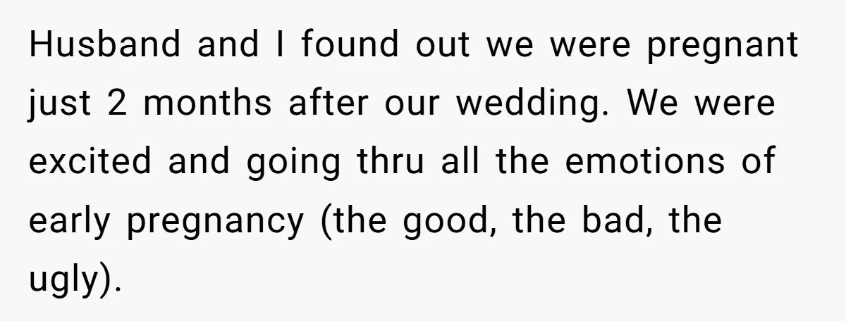 Husband and I found out we were pregnant just 2 months after our wedding. We were excited and going thru all the emotions of early pregnancy (the good, the bad,...