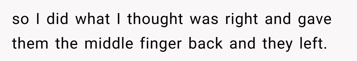 so I did what I thought was right and gave them the middle finger back and they left.