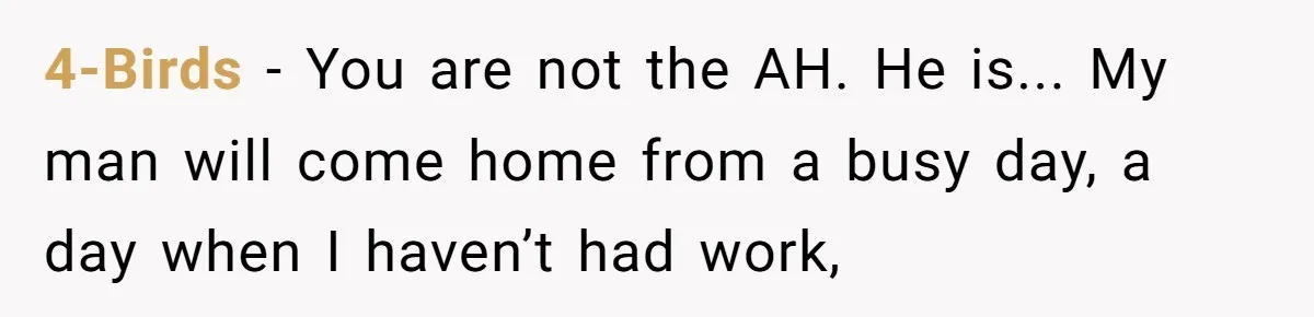 4-Birds − You are not the AH. He is... My man will come home from a busy day, a day when I haven’t had work,