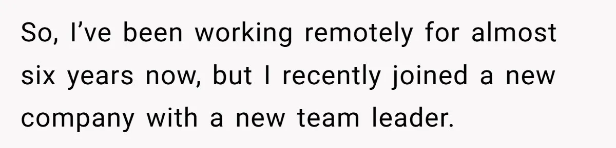 So, I’ve been working remotely for almost six years now, but I recently joined a new company with a new team leader.
