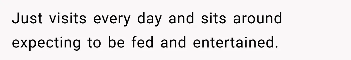Just visits every day and sits around expecting to be fed and entertained.