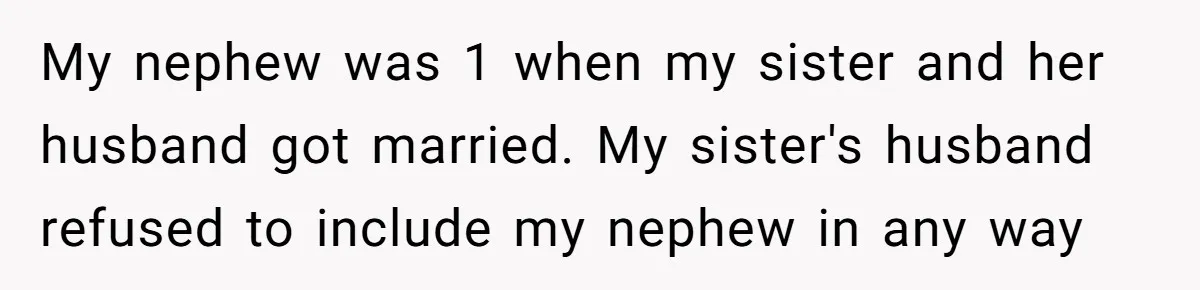 My nephew was 1 when my sister and her husband got married. My sister's husband refused to include my nephew in any way