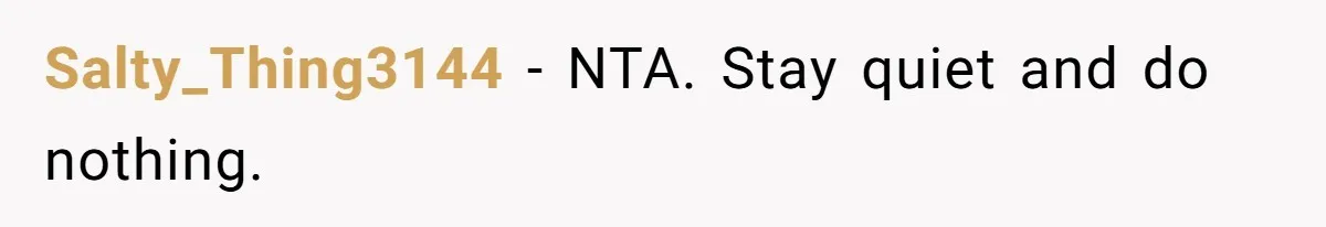 Salty_Thing3144 − NTA. Stay quiet and do nothing.
