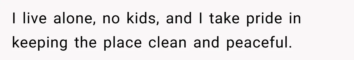 I live alone, no kids, and I take pride in keeping the place clean and peaceful.