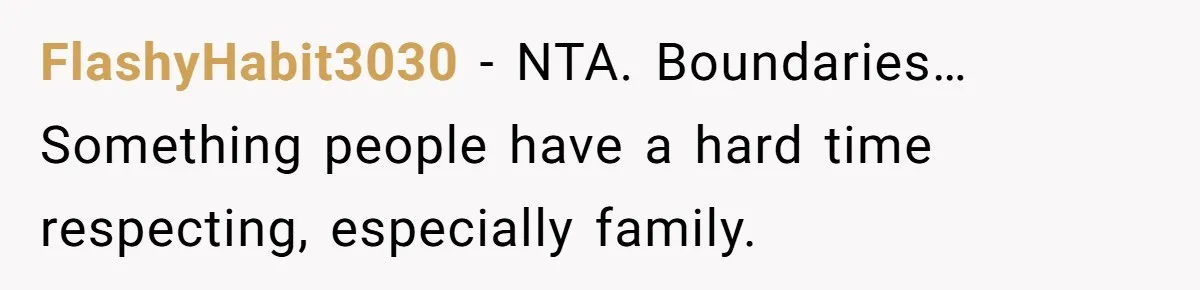 FlashyHabit3030 − NTA. Boundaries…Something people have a hard time respecting, especially family.