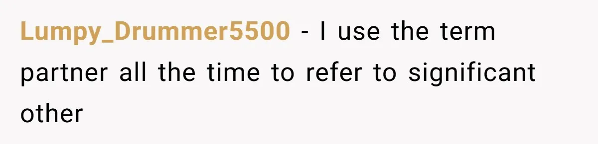 Lumpy_Drummer5500 − I use the term partner all the time to refer to significant other