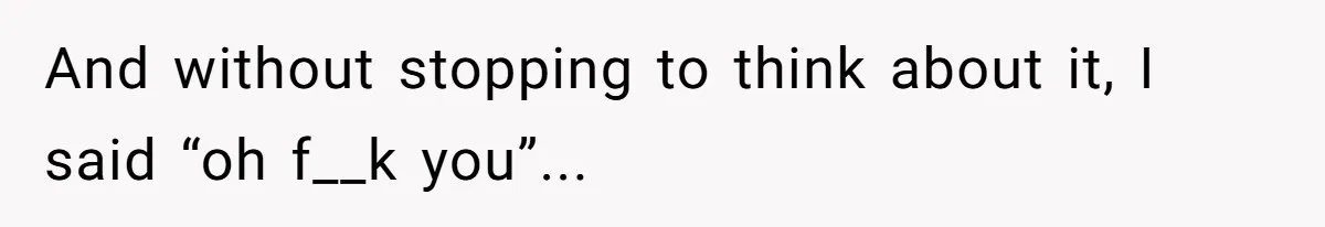 And without stopping to think about it, I said “oh f__k you”...