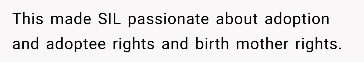 SIL Interviews Birth Mother And Expects A Tragic Adoption Story, Got Brutal Honesty Instead This made SIL passionate about adoption and adoptee rights and birth mother rights.