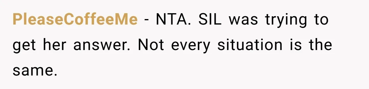 SIL Interviews Birth Mother And Expects A Tragic Adoption Story, Got Brutal Honesty Instead PleaseCoffeeMe − NTA. SIL was trying to get her answer. Not every situation is the same.