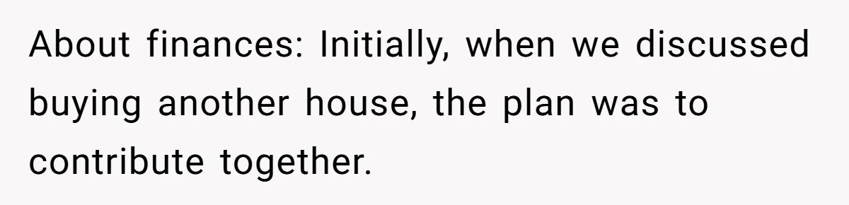 About finances: Initially, when we discussed buying another house, the plan was to contribute together.
