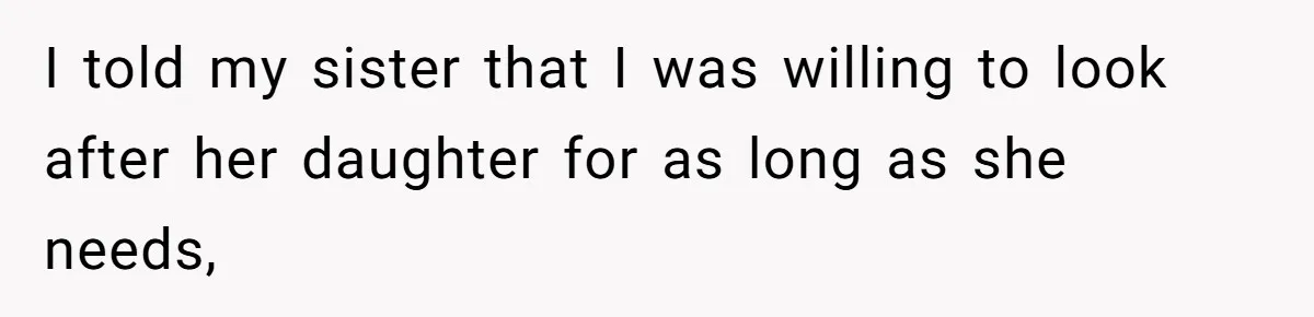 I told my sister that I was willing to look after her daughter for as long as she needs,