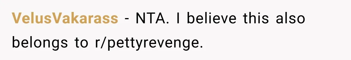 VelusVakarass − NTA. I believe this also belongs to r/pettyrevenge.