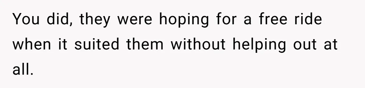 You did, they were hoping for a free ride when it suited them without helping out at all.