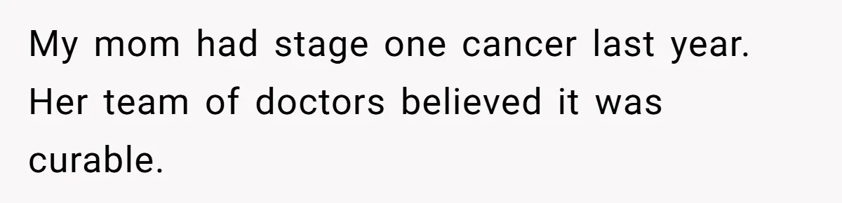 My mom had stage one cancer last year. Her team of doctors believed it was curable.