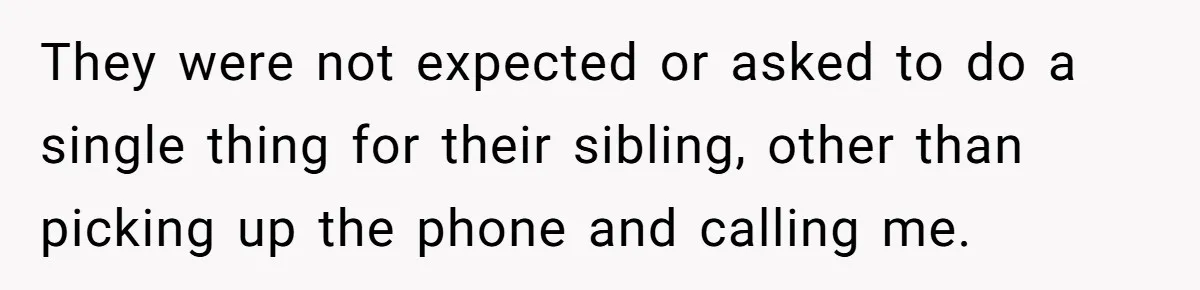 They were not expected or asked to do a single thing for their sibling, other than picking up the phone and calling me.