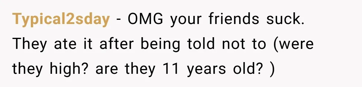 Typical2sday − OMG your friends suck. They ate it after being told not to (were they high? are they 11 years old? )