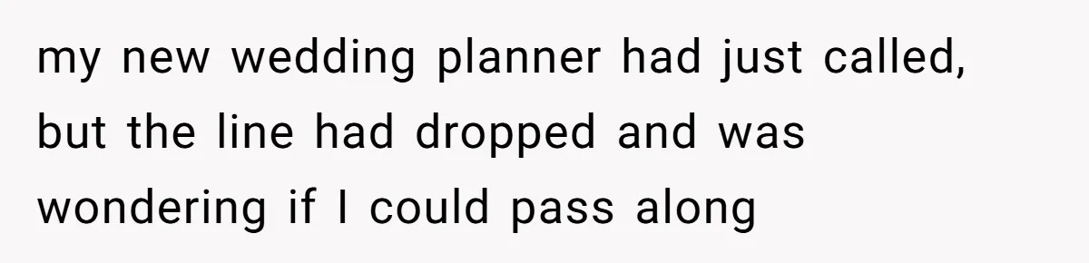 my new wedding planner had just called, but the line had dropped and was wondering if I could pass along