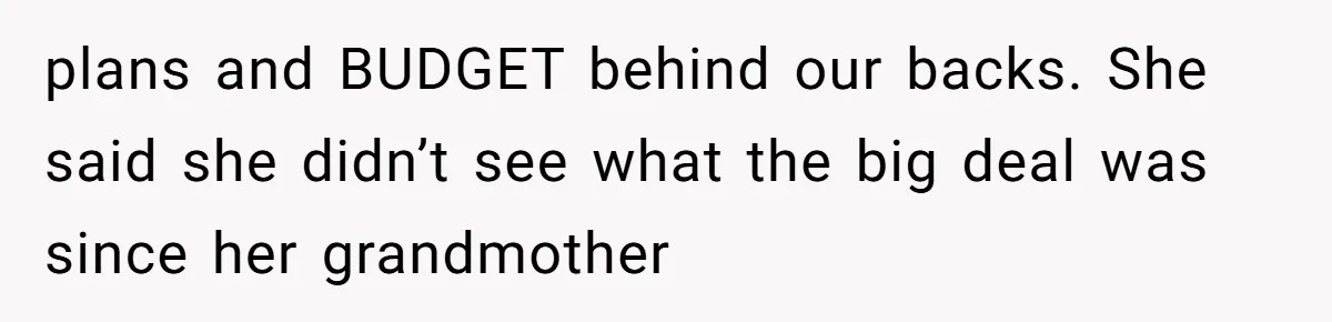 plans and BUDGET behind our backs. She said she didn’t see what the big deal was since her grandmother