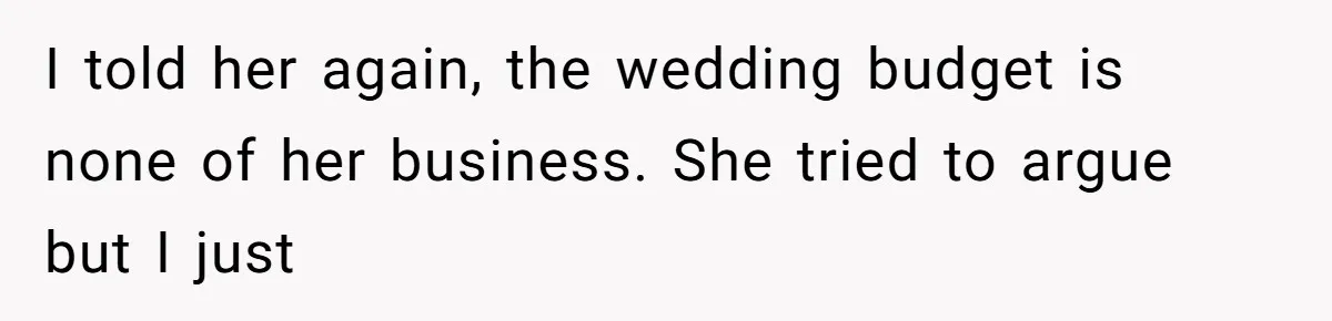 I told her again, the wedding budget is none of her business. She tried to argue but I just