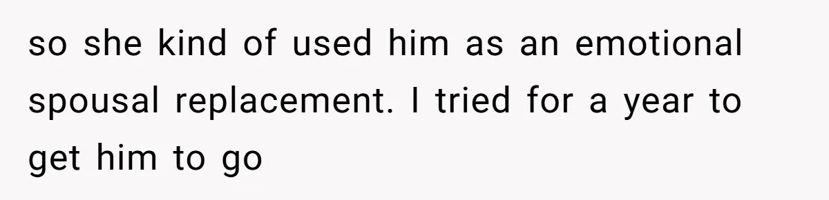 so she kind of used him as an emotional spousal replacement. I tried for a year to get him to go
