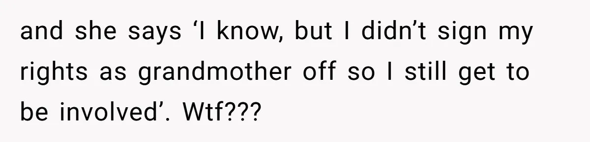 Grandma Demands Weekend Visits After Son Signs Away His Parental Rights and she says ‘I know, but I didn’t sign my rights as grandmother off so I still get to be involved’. Wtf???