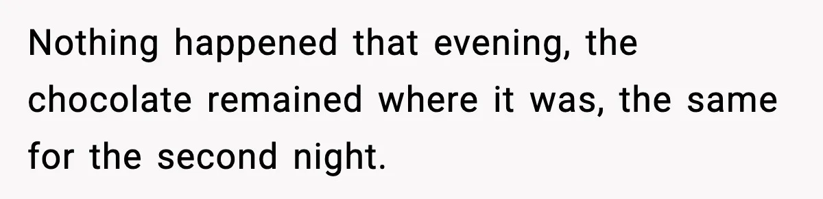 Nothing happened that evening, the chocolate remained where it was, the same for the second night.