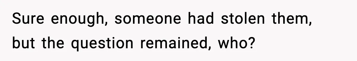 Sure enough, someone had stolen them, but the question remained, who?