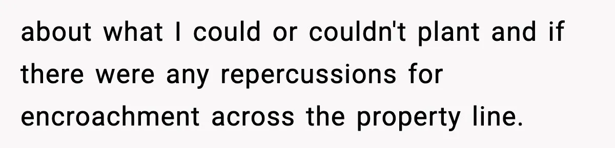 about what I could or couldn't plant and if there were any repercussions for encroachment across the property line.