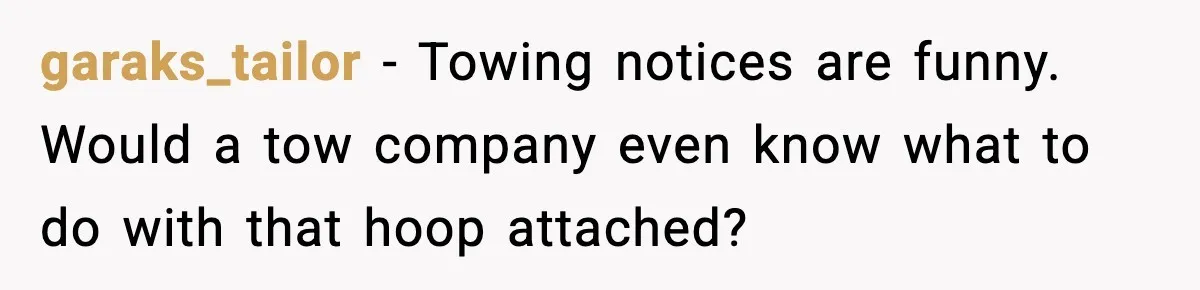 garaks_tailor - Towing notices are funny. Would a tow company even know what to do with that hoop attached?