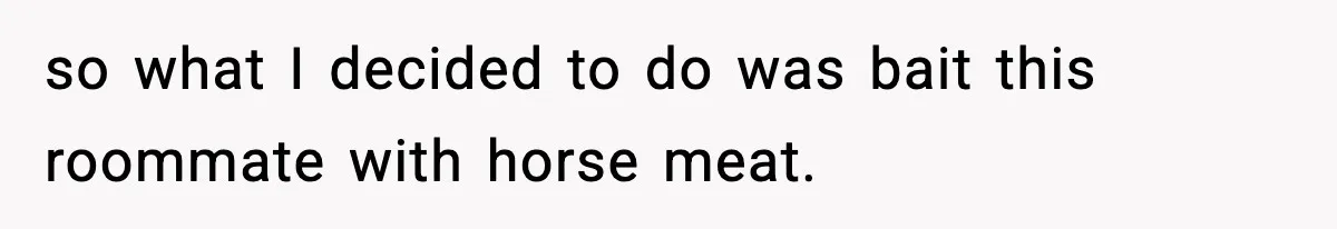Food-Stealing Roommate Cooks Stolen Meat For His Mom, Only To Learn Too Late It Was Horse Meat so what I decided to do was bait this roommate with horse meat.