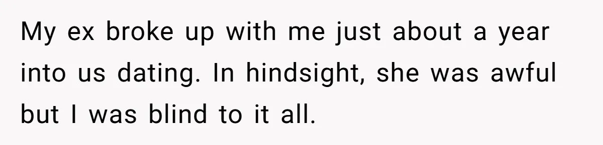 My ex broke up with me just about a year into us dating. In hindsight, she was awful but I was blind to it all.