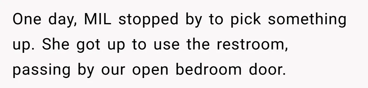 One day, MIL stopped by to pick something up. She got up to use the restroom, passing by our open bedroom door.