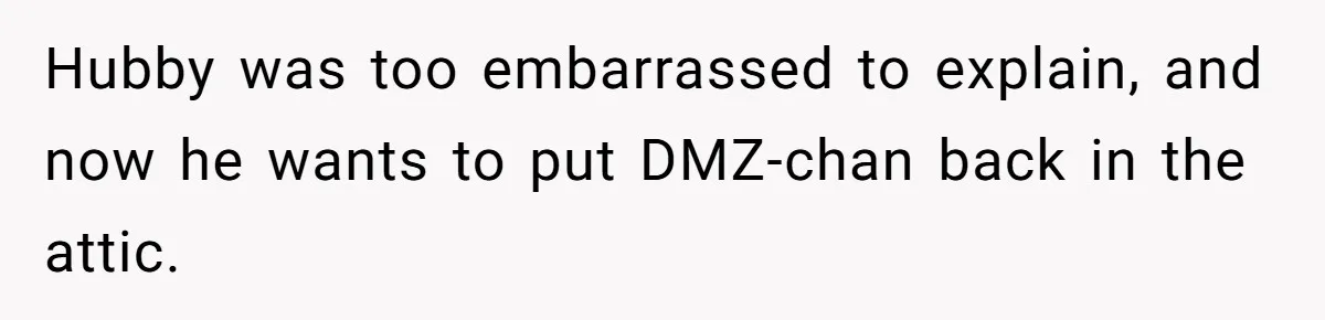 Hubby was too embarrassed to explain, and now he wants to put DMZ-chan back in the attic.