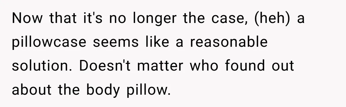 Now that it's no longer the case, (heh) a pillowcase seems like a reasonable solution. Doesn't matter who found out about the body pillow.