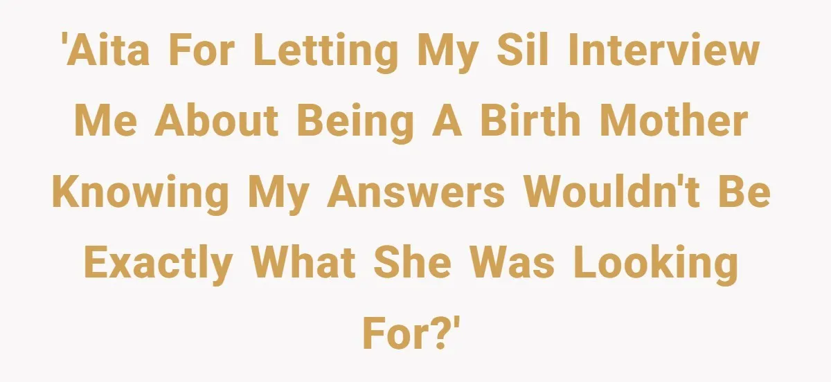 Woman Answers SIL's Adoption Interview With Brutal Honesty That Completely Shocks Her 'AITA for letting my SIL interview me about being a birth mother knowing my answers wouldn't be exactly what she was looking for?'