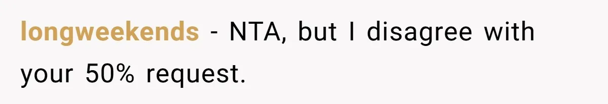 SAHM Tells Husband She’ll Go Back To Work Unless He Shares His Salary longweekends − NTA, but I disagree with your 50% request.