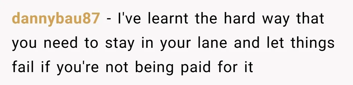 dannybau87 − I've learnt the hard way that you need to stay in your lane and let things fail if you're not being paid for it