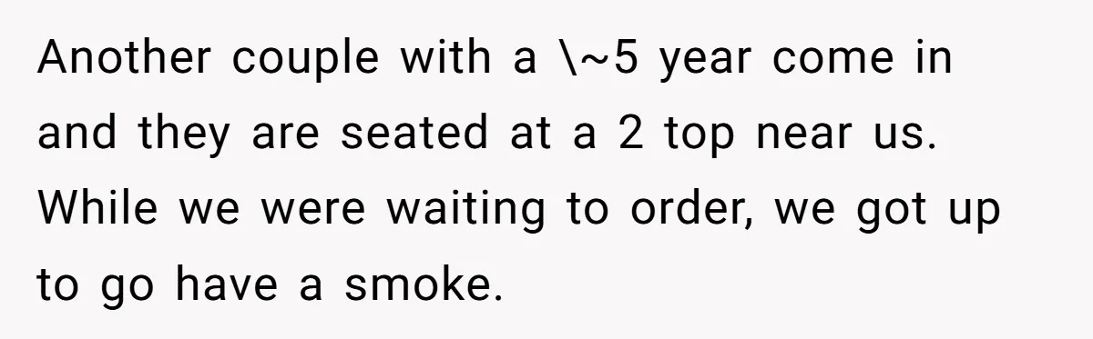 Man Faces A Massive Group Takeover At His Bar Table, Then He Calmly Makes Them Pay Literally Another couple with a \~5 year come in and they are seated at a 2 top near us. While we were waiting to order, we got up to go have...
