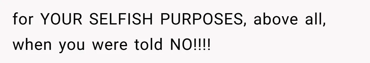 for YOUR SELFISH PURPOSES, above all, when you were told NO!!!!