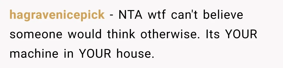 hagravenicepick − NTA wtf can't believe someone would think otherwise. Its YOUR machine in YOUR house.