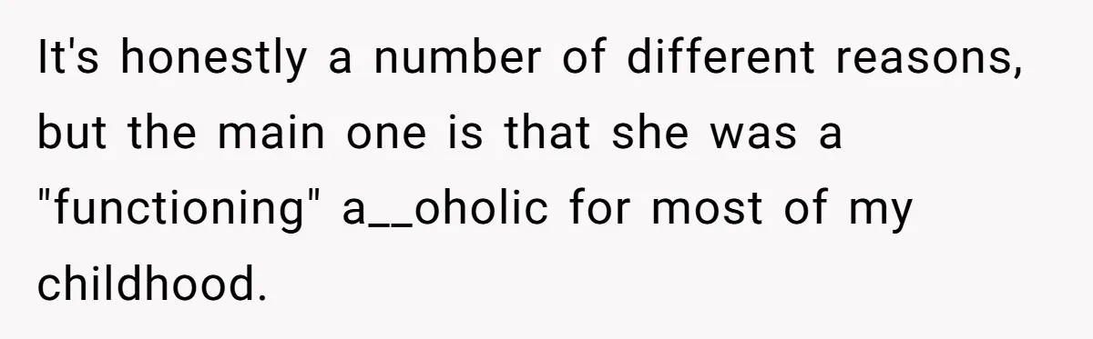 It's honestly a number of different reasons, but the main one is that she was a "functioning" a__oholic for most of my childhood.