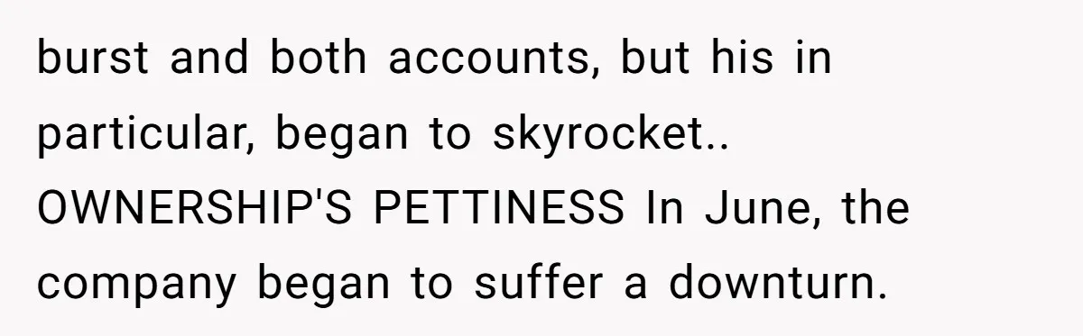 burst and both accounts, but his in particular, began to skyrocket.. OWNERSHIP'S PETTINESS In June, the company began to suffer a downturn.